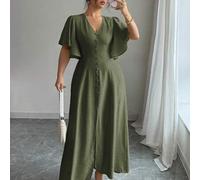 Shein Vestido largo de verano de talla grande, estilo elegante francés, casual, de vacaciones, para tomar el té por la tarde, bohemio, con cuello en V, deco