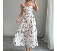 Shein Vestido largo elegante con pliegues y recogido en la cintura con estampado floral, para la última temporada de primavera/verano para mujeres