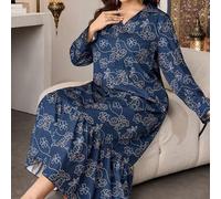 Shein Vestido largo elegante de estilo árabe con estampado digital, volantes en el bajo y manga larga para mujer de talla grande, primavera/verano