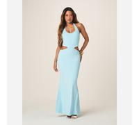Shein Vestido largo elegante de fiesta formal de verano sin mangas, de corte ceñido, con cuello halter y recortes, de material suave y fluido
