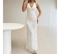 Shein Vestido largo elegante de mujer en color blanco sólido, adecuado para fiestas, bodas, citas, cumpleaños, regreso a la escuela, atuendos de maestros