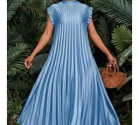 Shein Vestido largo elegante para mujer de talla grande para fiestas, bodas, cócteles, estilo boho y playa, con cuello alto, volantes tejidos y silueta evas