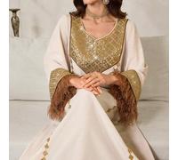Shein Vestido largo elegante y modesto de estilo lujoso de Oriente Medio para mujer, para boda, otoño e invierno