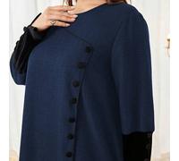 Shein Vestido largo holgado con cuello redondo, manga larga y decoración de botones, estilo árabe informal, adecuado para primavera y otoño, talla grande pa