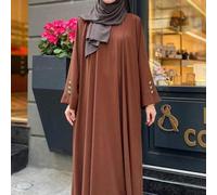 Shein Vestido largo holgado de mujer con cuello redondo, decoración de botones y unicolor, en estilo árabe elegante. Bata de kaftan digna para primavera