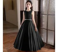 Shein Vestido largo negro formal de gala para niña adolescente, vestido de dama de honor para fiesta de cumpleaños, boda, con decoración de gran lazo