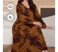 Shein Vestido largo, recto y suelto de manga farol con cuello en V y estampado floral para mujer de talla grande, informal, modesto, para uso diario casual,
