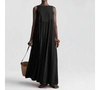 Shein Vestido largo rosa plisado de unicolor con cuello redondo y mangas sin manga, estilo bohemio, adecuado para outfit de la isla de Ibiza, vacaciones, su