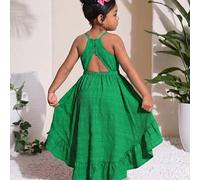 Shein Vestido largo sin espalda con cintura ceñida para niñas, informal, de moda, versátil, adecuado para fiestas, salidas, sesiones de fotos con amigos, vi