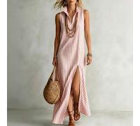 Shein Vestido largo sin mangas con cuello en V a rayas azul & blanco con abertura lateral en el bajo para mujer