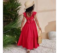 Shein Vestido largo sin mangas de cuello cuadrado de color liso tejido para jóvenes chicas, inspirado en el músico Chet Faker y festivales musicales