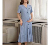 Shein Vestido lencero de maternidad de manga corta, escote en V, de un solo pecho, con bordado de letra, estilo informal