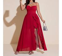 Shein Vestido ligero elegante y romántico para fiesta/invitada de boda para mujer de talla grande, con tirantes finos, escote de corazón, cintura ceñida, ga