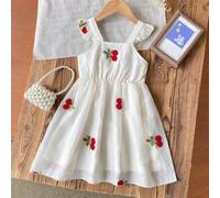 Shein Vestido línea A con volantes y mangas de volantes. Con tirantes con volantes, un lazo 3D en la espalda y una silueta línea A abullonada que asegura li