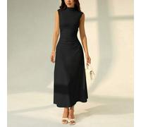 Shein Vestido Maxi A-Line Blanco con Cuello Alto Sin Mangas y Fruncido para el Día de San Valentín, Elegante y Romántico para Citas & Trabajo, Vestidos de V