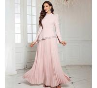 Shein Vestido maxi con cuello mao de unicolor, puño asimétrico con strass, drapeado, vestido de fiesta de cumpleaños, boda, primavera, de tela suave