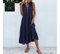 Shein Vestido maxi con detalle de botones, volantes en el bajo y corte imperio para mujer