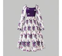 Shein Vestido maxi con estampado floral púrpura para adolescentes, floral, vuelta al colegio, manga larga, casual, vacaciones, holgado, fruncido, cómodo, mi