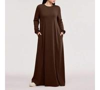 Shein Vestido maxi de estilo árabe de unicolor casual para mujer, perfecto para primavera y otoño, vestido maxi modesto ideal para la playa, uso casual, vac