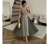 Shein Vestido maxi de línea A con cintura ceñida y estampado para mujer, talla regular, vestido de mujer de última moda, vestido formal de alta calidad, ves