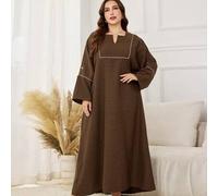 Shein Vestido maxi de manga larga con cuello cuadrado, estilo árabe, corte holgado y talla grande, adecuado para primavera y otoño