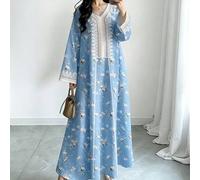 Shein Vestido maxi de manga larga con cuello en V y estampado floral menudo, vestido largo elegante con estampado floral para mujer, vestido maxi de primave