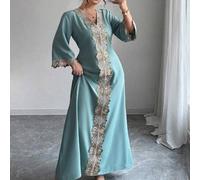 Shein Vestido maxi de manga larga de diseño elegante con detalles de encaje en estilo clásico retro, ideal para vacaciones y uso urbano, en moda casual y de