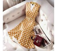 Shein Vestido Maxi de Moda para Mujer sin Mangas con Cuello en V, Estampado de Lunares, Cintura Ceñida y Corte en A, Estilo para el Día de San Valentín & No