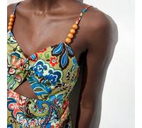 Shein Vestido maxi de mujer casual y minimalista con nudo retorcido, estampado floral y de plantas, correa ajustable con decoración de cuentas de madera, re