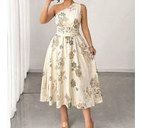 Shein Vestido maxi de punto con estampado floral azul y blanco para mujer de talla grande, adecuado para volver al colegio, graduación, San Valentín, festiv