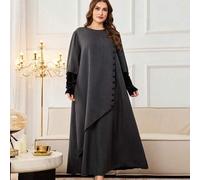 Shein Vestido maxi de talla grande para mujer con estilo árabe, cuello redondo, manga larga, decoración de botones, corte holgado, para primavera/otoño