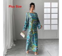 Shein Vestido maxi de talla grande para mujer, de cuello redondo, manga larga, suelto, elegante, transpirable, de estilo casual y resort, bata, vestido form