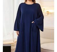 Shein Vestido maxi de talla grande para mujer, de estilo árabe, de unicolor, de cuello redondo, de manga larga y de corte holgado, para primavera/otoño