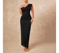 Shein Vestido maxi elegante de malla roja de Angola con un hombro, fruncido y ajustado para mujeres, vestidos elegantes para mujeres. Nuevo estilo bohemio p