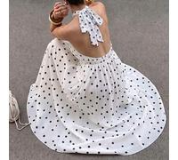 Shein Vestido Maxi Elegante Estilo Francés con Cuello Halter y Lunares Línea A para Mujer Primavera/Verano 2026, Vestido para Citas, Fiestas, Reuniones, Via