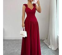 Shein Vestido maxi estilo romántico francés elegante casual para oficina, vacaciones, té de la tarde o fiesta, con escote en V, cruzado, pliegues en la cint