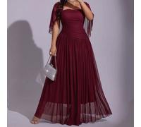 Shein Vestido Maxi Extra Largo de Mujer Talla Grande, Estilo Francés Minimalista Casual Elegante, Ajustado Línea A con Chal, Cuello Cuadrado Bandeau, Color
