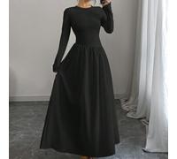 Shein Vestido maxi formal elegante de mujer de estilo francés con cuello redondo blanco y negro fluido