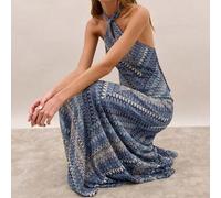 Shein Vestido Maxi Multicolor de Punto Zigzag con Patrón Texturizado y Escote de Ojal. Perfecto para Festivales, Vacaciones, Escapadas de Resort
