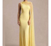 Shein Vestido Maxi Negro con Capa Transparente Desmontable - Vestido de Noche de Alta Glamour con Corte Asimétrico en el Cuello para Alfombra Roja, Invitada