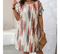 Shein Vestido midi ajustado de cuello redondo con pinceladas abstractas de colores, silueta estilizadora y talla grande