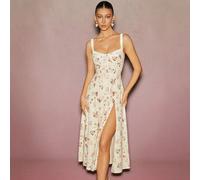 Shein Vestido midi corset acampanado con estampado floral elegante