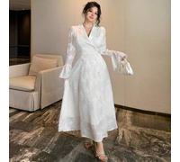 Shein Vestido midi de oficina con estampado floral de malla transparente y volantes en el bajo, vestido camisero casual para usar en primavera, verano y oto