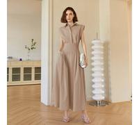 Shein Vestido midi elegante de unicolor sin mangas para mujer, vestido con cuello estilo "Old Money", vestido elegante de primavera/verano, atuendos de vera