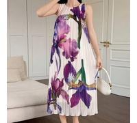 Shein Vestido midi recto de mujer con pliegues y estampado floral elegante, vestido de invitada de boda de verano