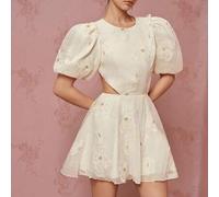 Shein Vestido mini A-line para chica, estilo romántico elegante francés, para cita y fiesta, exquisito, resistente, con bordado floral de hibisco en hilo do