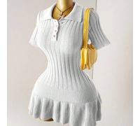 Shein Vestido mini acanalado naranja con botones de perla tejidos, vestido de suéter sexy de Body ceñido minimalista de manga corta