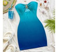 Shein Vestido mini con detalle drapeado y hueco con decoración de estrella de mar de metal en un estilo rojo teñido anudado para mujer, vestido ajustado y s