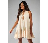 Shein Vestido mini con nudo delantero de gasa de verano, estilo boho, con cuello halter, sin mangas, fluido y ligero, ideal para festivales, vacaciones y re