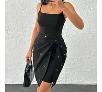 Shein Vestido mini con tirantes de espagueti y decoración de pedrería brillante - Negro | Agrega un toque de glamour a tu guardarropa con este elegante vest